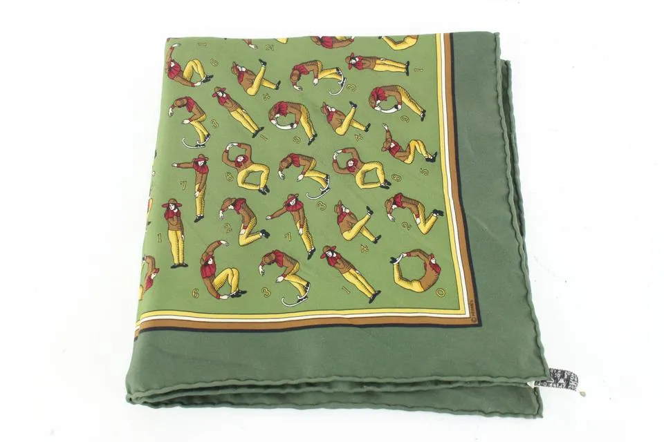 Hermès Green Man Stretch Pose Yoga Silk Scarf  48h428s