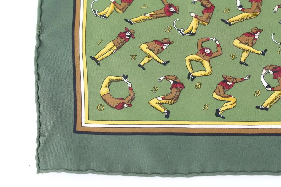 Hermès Green Man Stretch Pose Yoga Silk Scarf  48h428s
