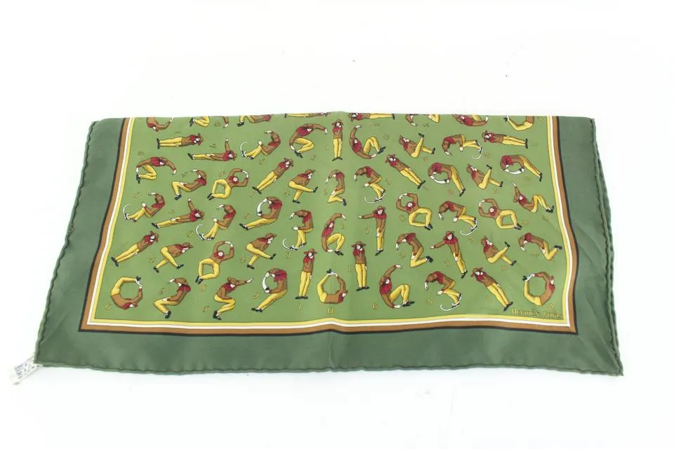 Hermès Green Man Stretch Pose Yoga Silk Scarf  48h428s