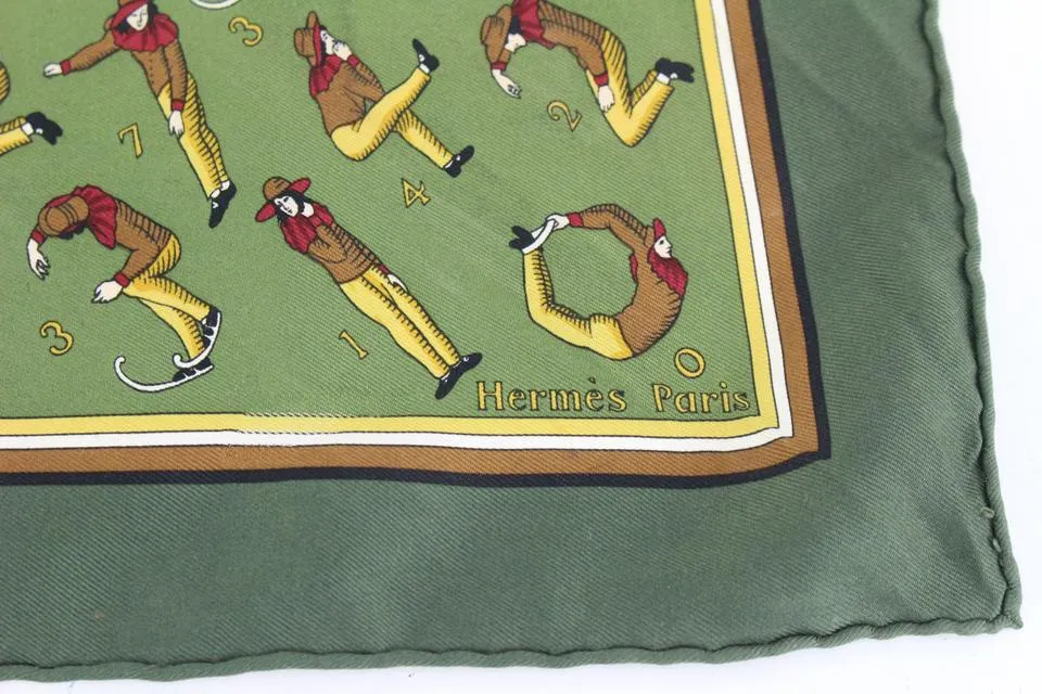 Hermès Green Man Stretch Pose Yoga Silk Scarf  48h428s