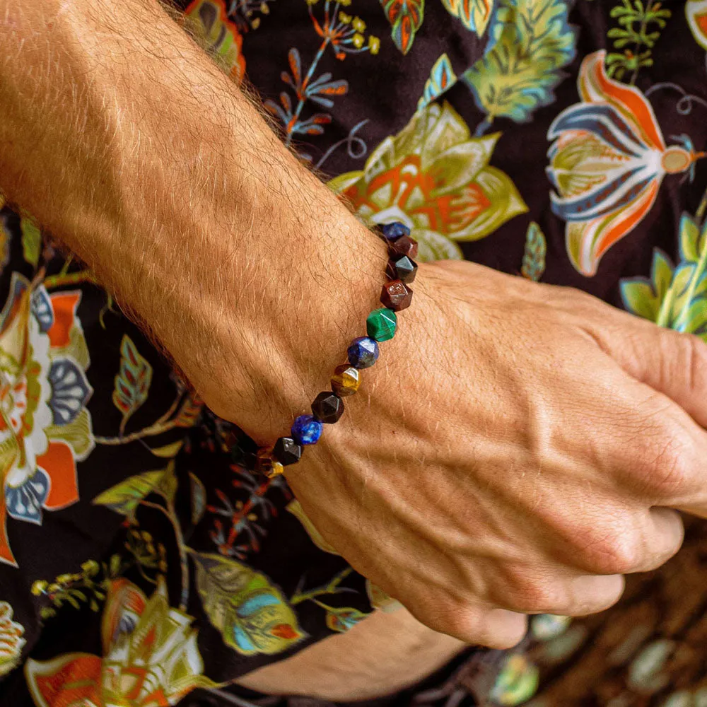 Hex Multi Gemstone Beads Bracelet, 8mm