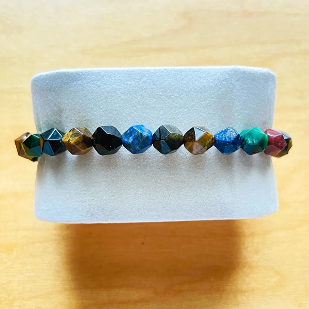 Hex Multi Gemstone Beads Bracelet, 8mm