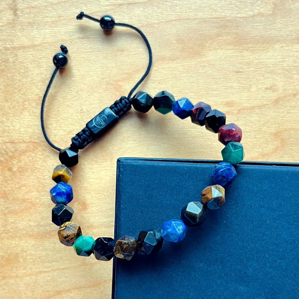 Hex Multi Gemstone Beads Bracelet, 8mm
