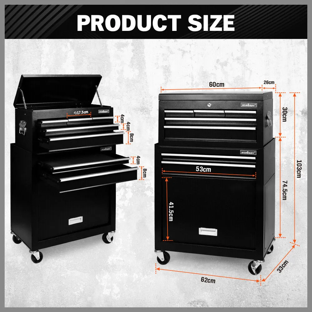 HORUSDY 7-Drawer Tool Storage Trolley Heavy Duty Tool Box Chest with Lockable Storage Cabine