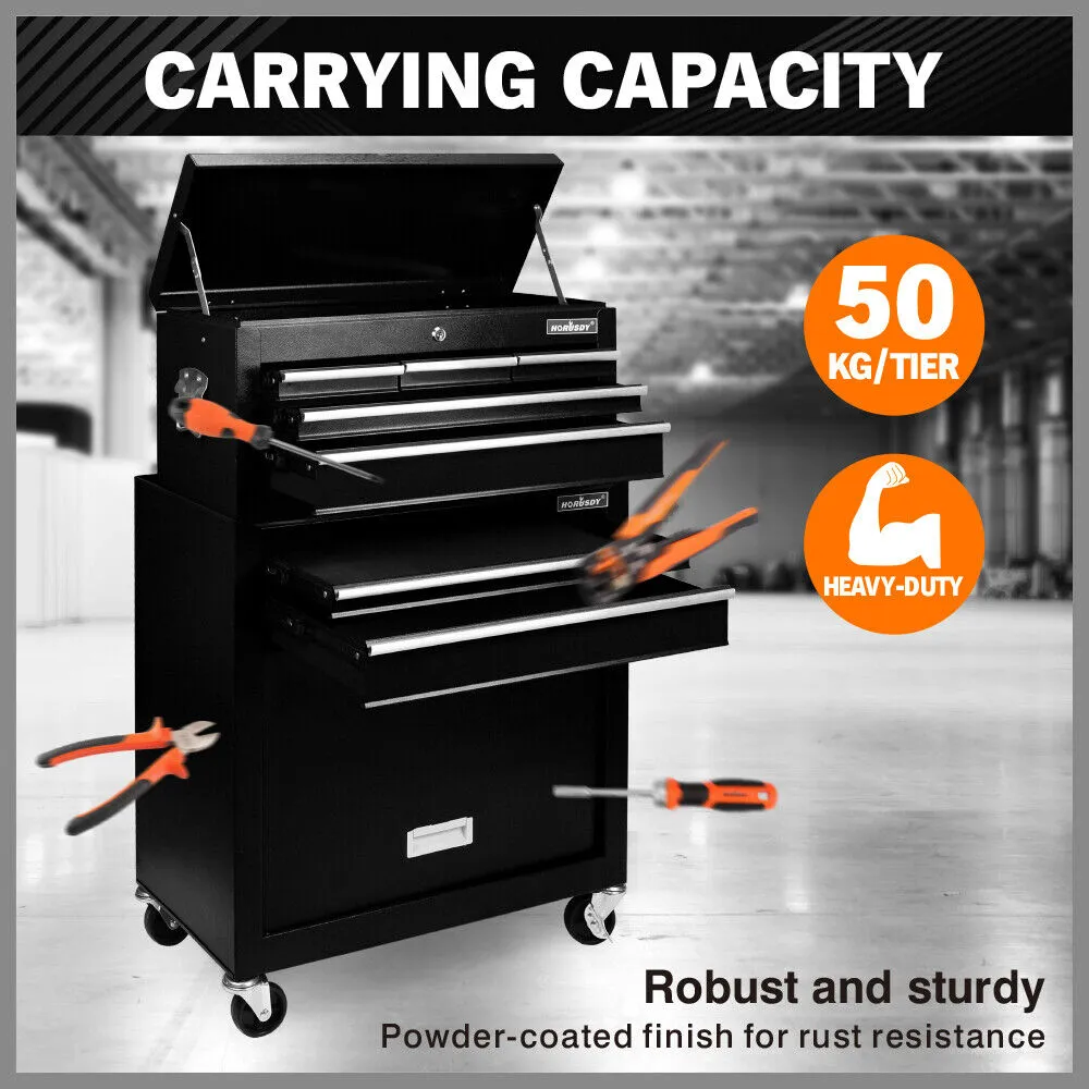 HORUSDY 7-Drawer Tool Storage Trolley Heavy Duty Tool Box Chest with Lockable Storage Cabine