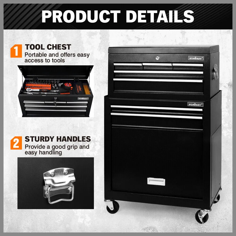 HORUSDY 7-Drawer Tool Storage Trolley Heavy Duty Tool Box Chest with Lockable Storage Cabine