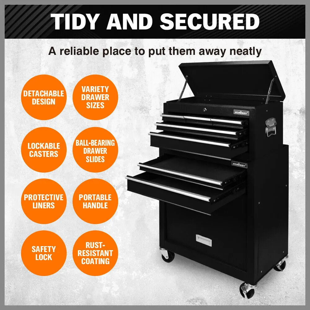 HORUSDY 7-Drawer Tool Storage Trolley Heavy Duty Tool Box Chest with Lockable Storage Cabine