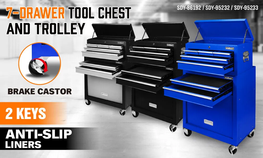 HORUSDY 7-Drawer Tool Storage Trolley Heavy Duty Tool Box Chest with Lockable Storage Cabine