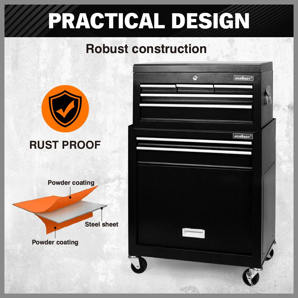 HORUSDY 7-Drawer Tool Storage Trolley Heavy Duty Tool Box Chest with Lockable Storage Cabine