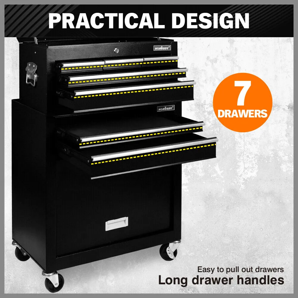 HORUSDY 7-Drawer Tool Storage Trolley Heavy Duty Tool Box Chest with Lockable Storage Cabine