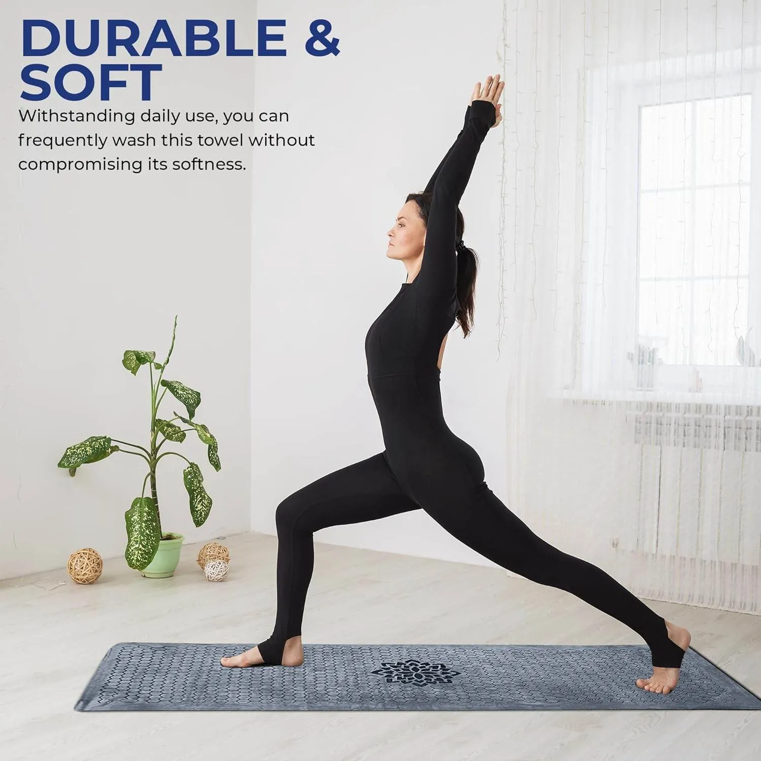 Hot Yoga Mat Towel - Yoga Mat Non Slip w/Honeycomb Design | Easy to Carry Hot Yoga Towel | Perfectly Sized Non Slip Yoga Mat 73” x 26” | Soft & Durable Hot Yoga Towels