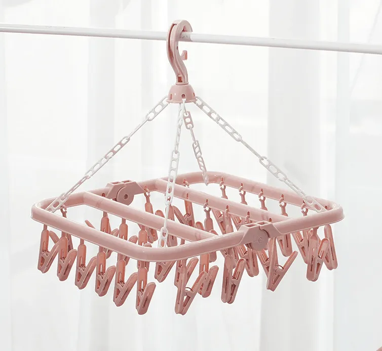 Household Clothespins Can Be Folded 32 Clips, Socks Hangers, Inner Clothes Hangers, Baby Clothes Hangers, Strong Windproof Clothespins