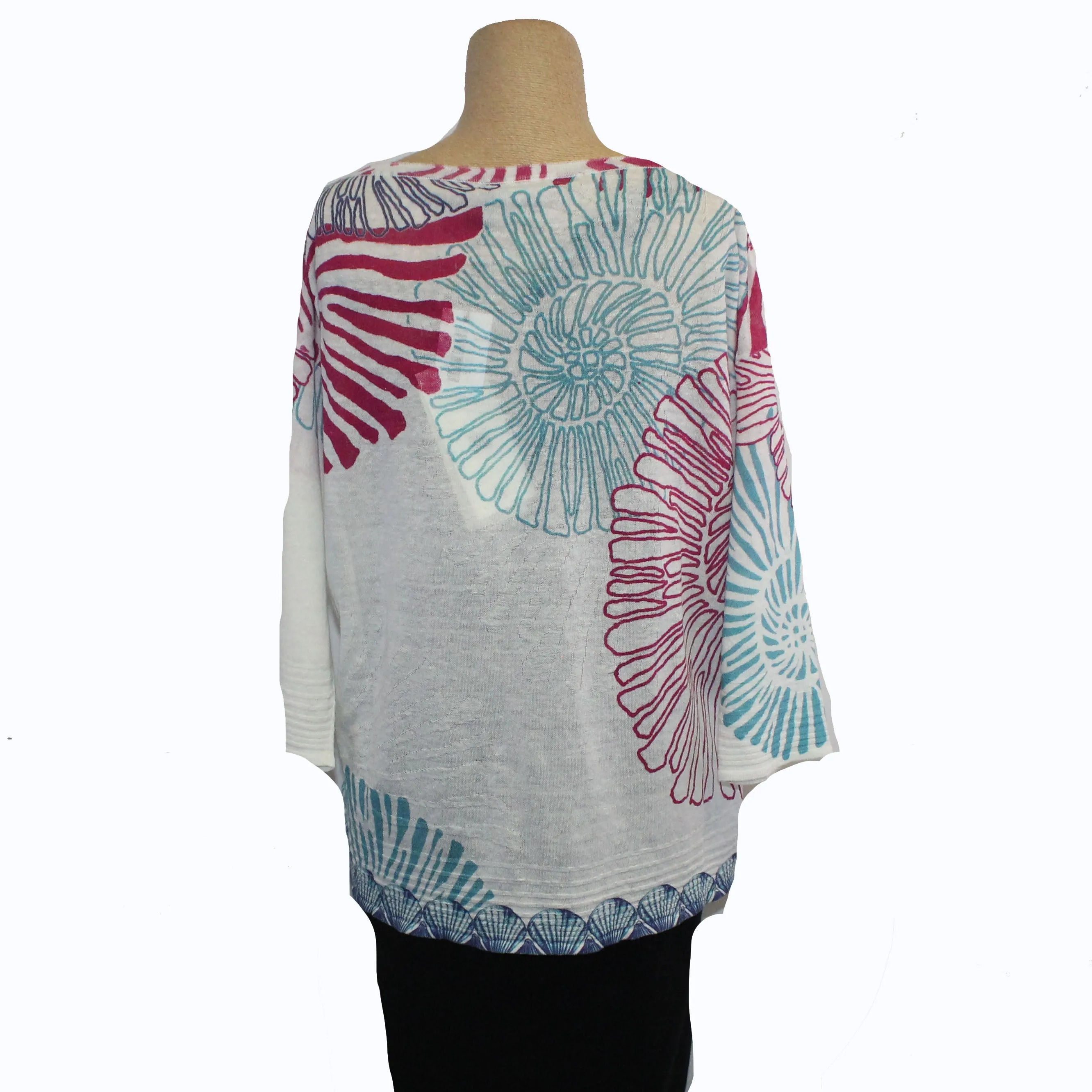IVKO Pullover, Sea Shell Motif, Tan, Raspberry/Turquoise/Orange/Purple XL