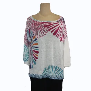 IVKO Pullover, Sea Shell Motif, Tan, Raspberry/Turquoise/Orange/Purple XL