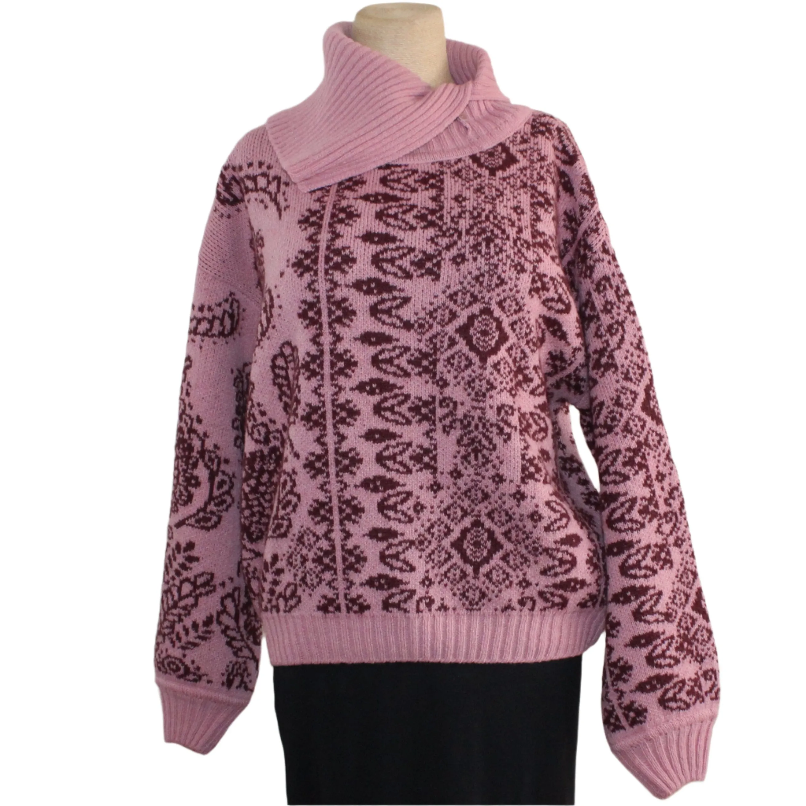 IVKO Pullover Sweater, Ornament Pattern, Rouge/Burgundy M/L