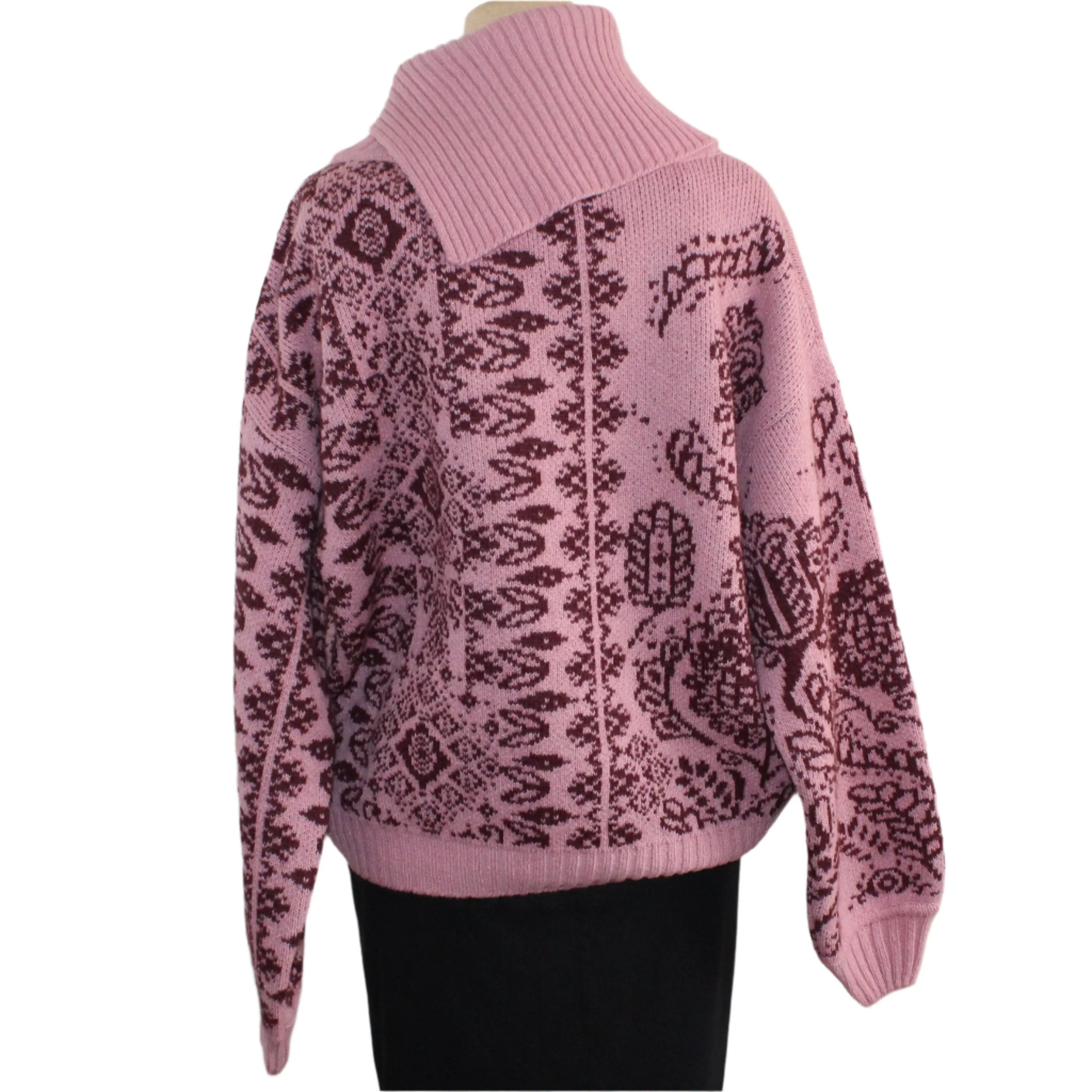 IVKO Pullover Sweater, Ornament Pattern, Rouge/Burgundy M/L