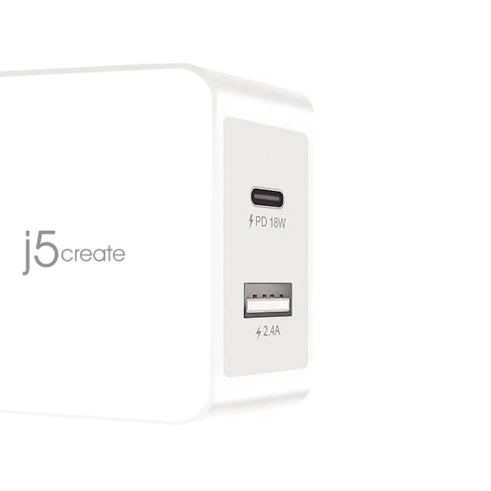 J5Create 30W 2-Port PD USB-C Mobile Charger Power Delivery & Quick Charge