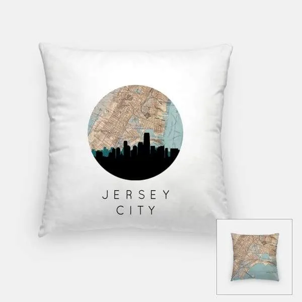 Jersey City, New Jersey city skyline with vintage Jersey City map