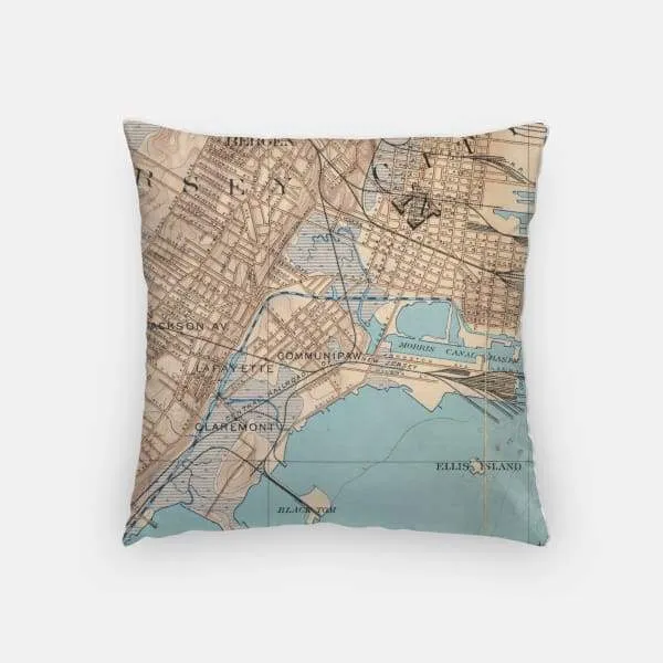 Jersey City, New Jersey city skyline with vintage Jersey City map