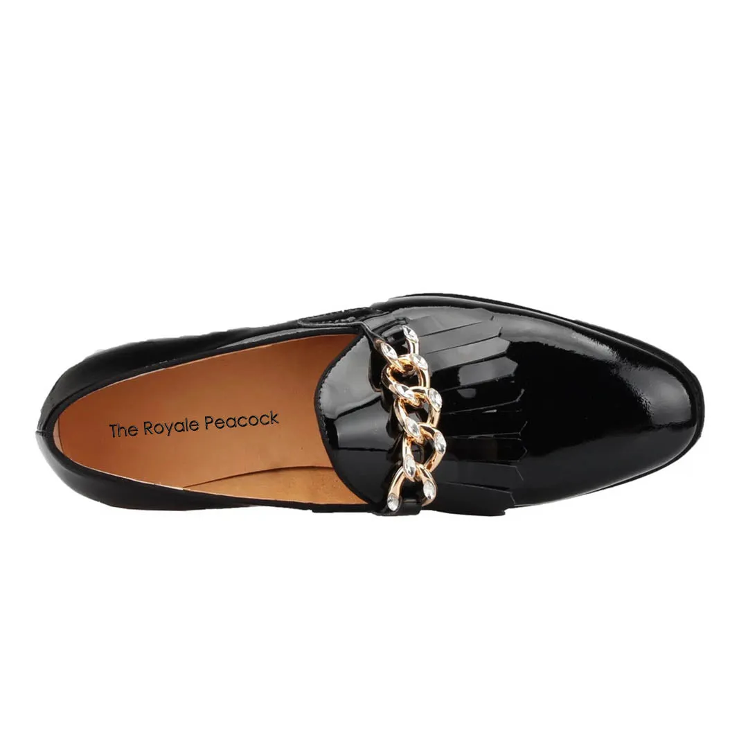 Justin Patent Black Frill Loafer