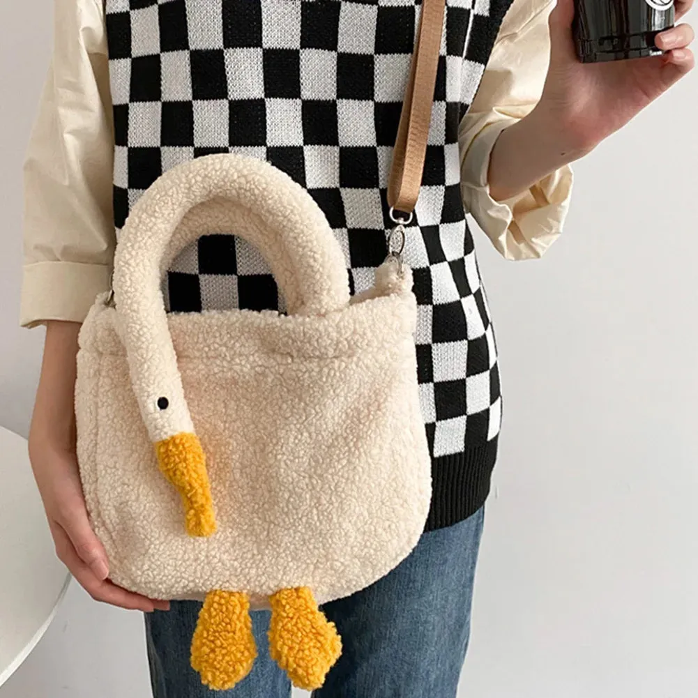 Kawaii Goose Plush Handbag 🦢✨ | Cozy Winter Crossbody Tote for Girls 💖 | Cute & Portable Shopping Bag 👜