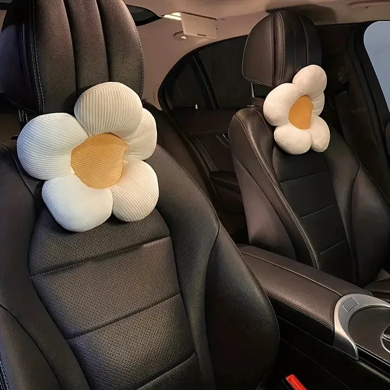 Kawaii Sunflower Car Neck Pillow 🌼 | Adorable Cartoon Headrest for Girls 🚗💕 | Creative Cute Interior Accessory