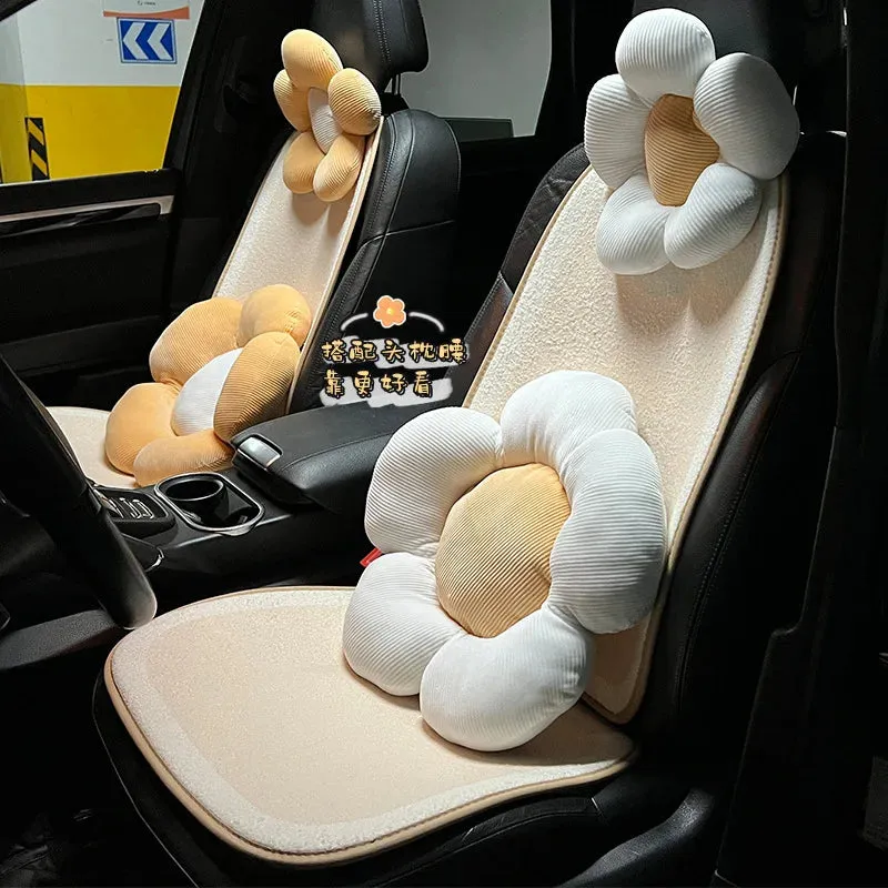 Kawaii Sunflower Car Neck Pillow 🌼 | Adorable Cartoon Headrest for Girls 🚗💕 | Creative Cute Interior Accessory