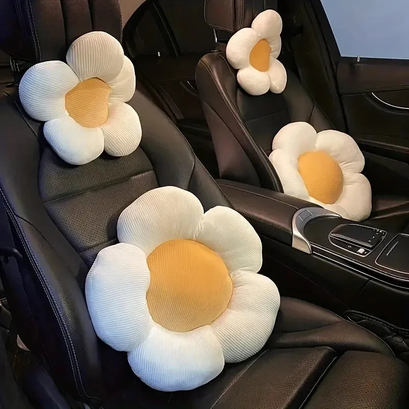 Kawaii Sunflower Car Neck Pillow 🌼 | Adorable Cartoon Headrest for Girls 🚗💕 | Creative Cute Interior Accessory