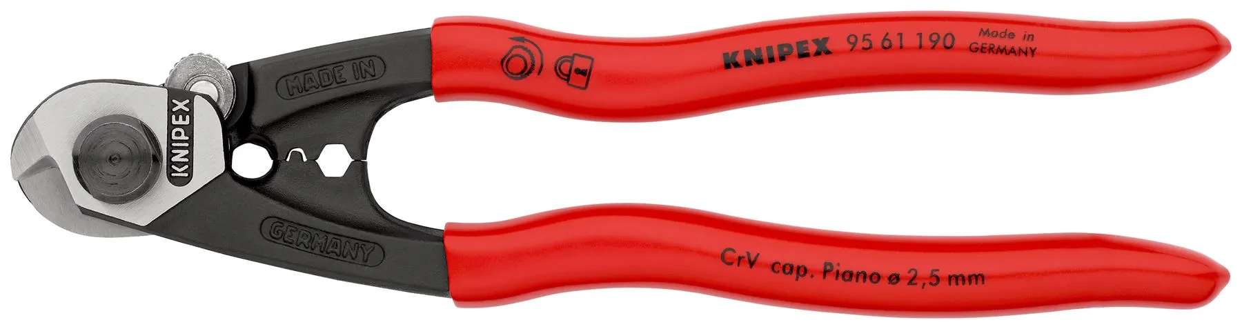 KNIPEX Wire Rope Cutter Forged 190mm Plastic Coated Handles 95 61 190 SB