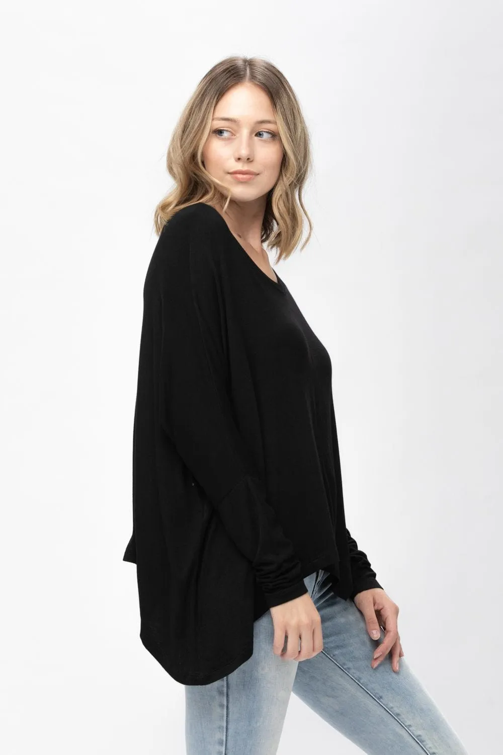 Knit Tunic Blouse Dolman Sleeve Oversized Curved-Hem Asymmetrical Tops