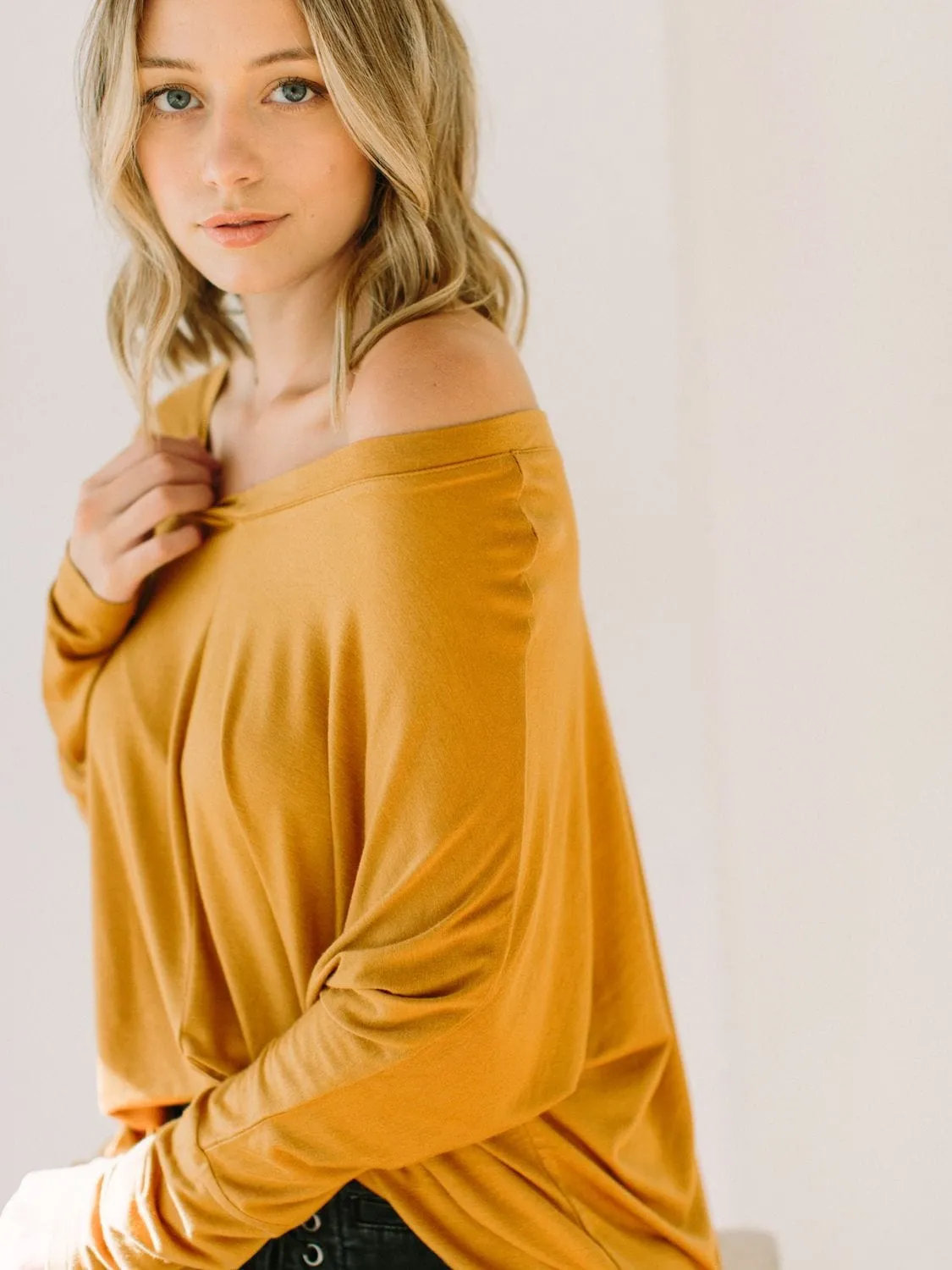 Knit Tunic Blouse Dolman Sleeve Oversized Curved-Hem Asymmetrical Tops
