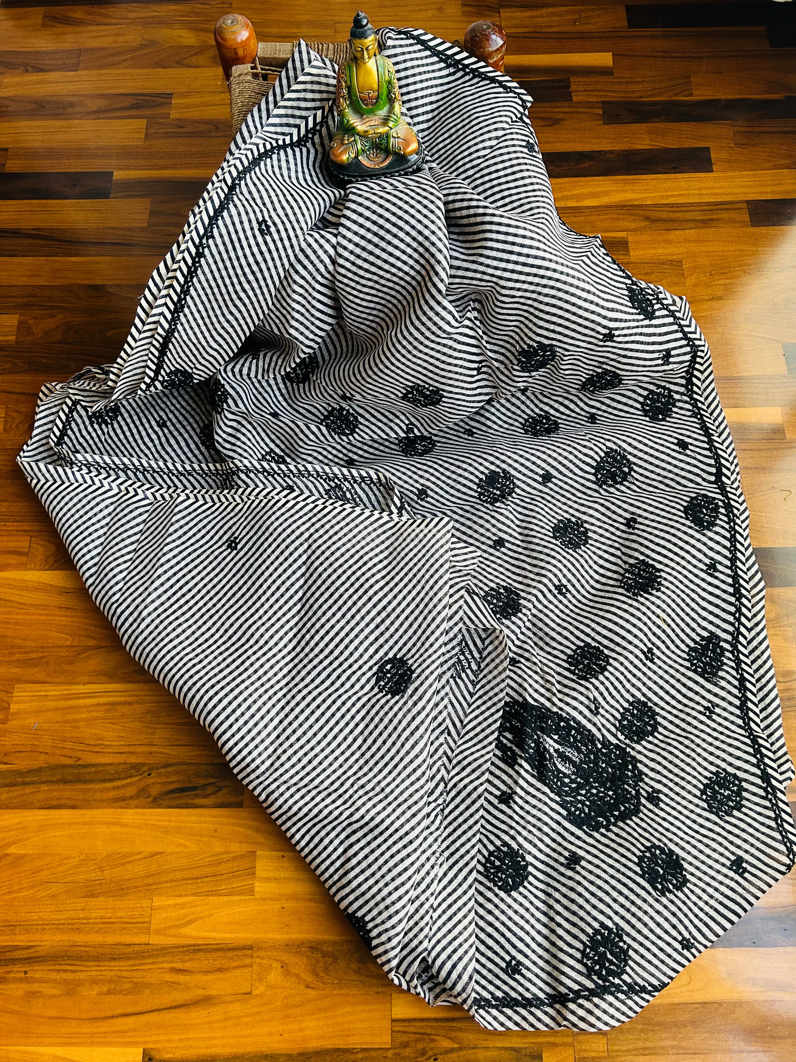 Kota Doria Chikankari Work Saree In black