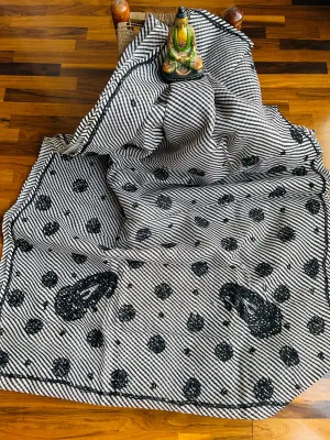 Kota Doria Chikankari Work Saree In black