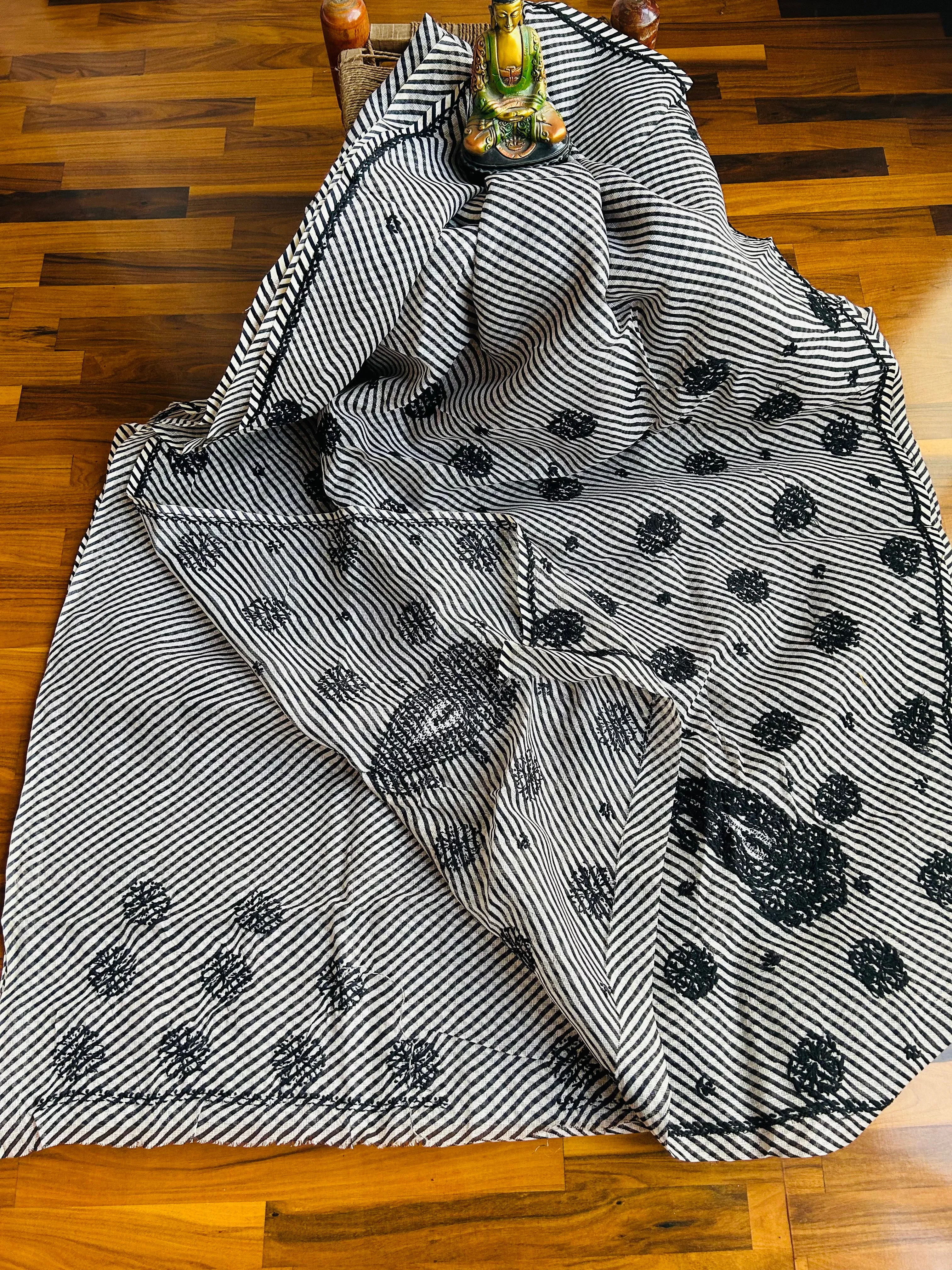 Kota Doria Chikankari Work Saree In black