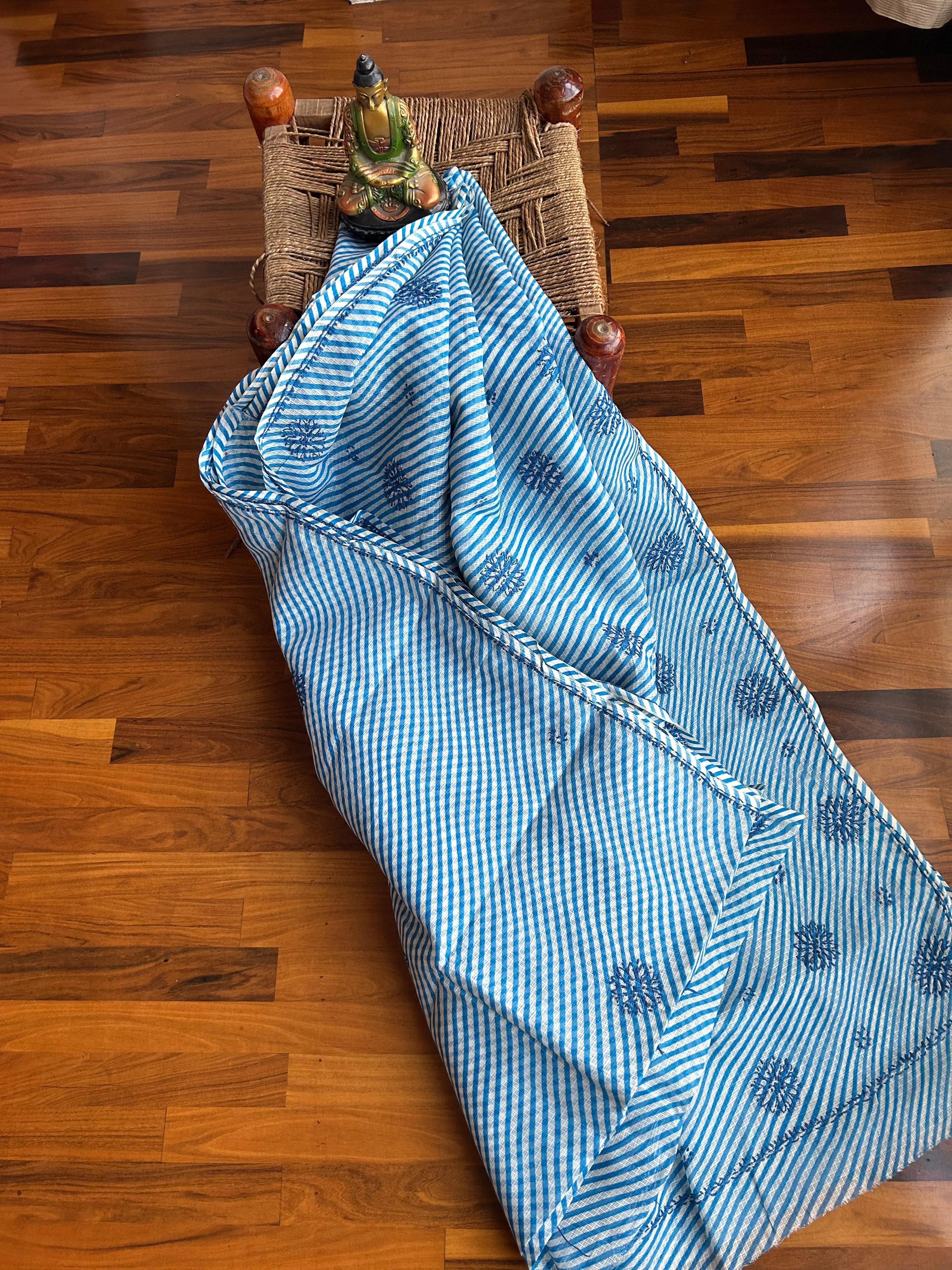 Kota Doria Chikankari Work Saree In blue