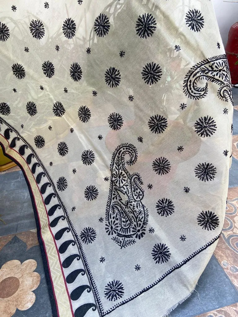 Kota Doria Chikankari Work Saree In Cream
