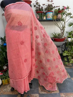 Kota Doria Chikankari Work Saree In red
