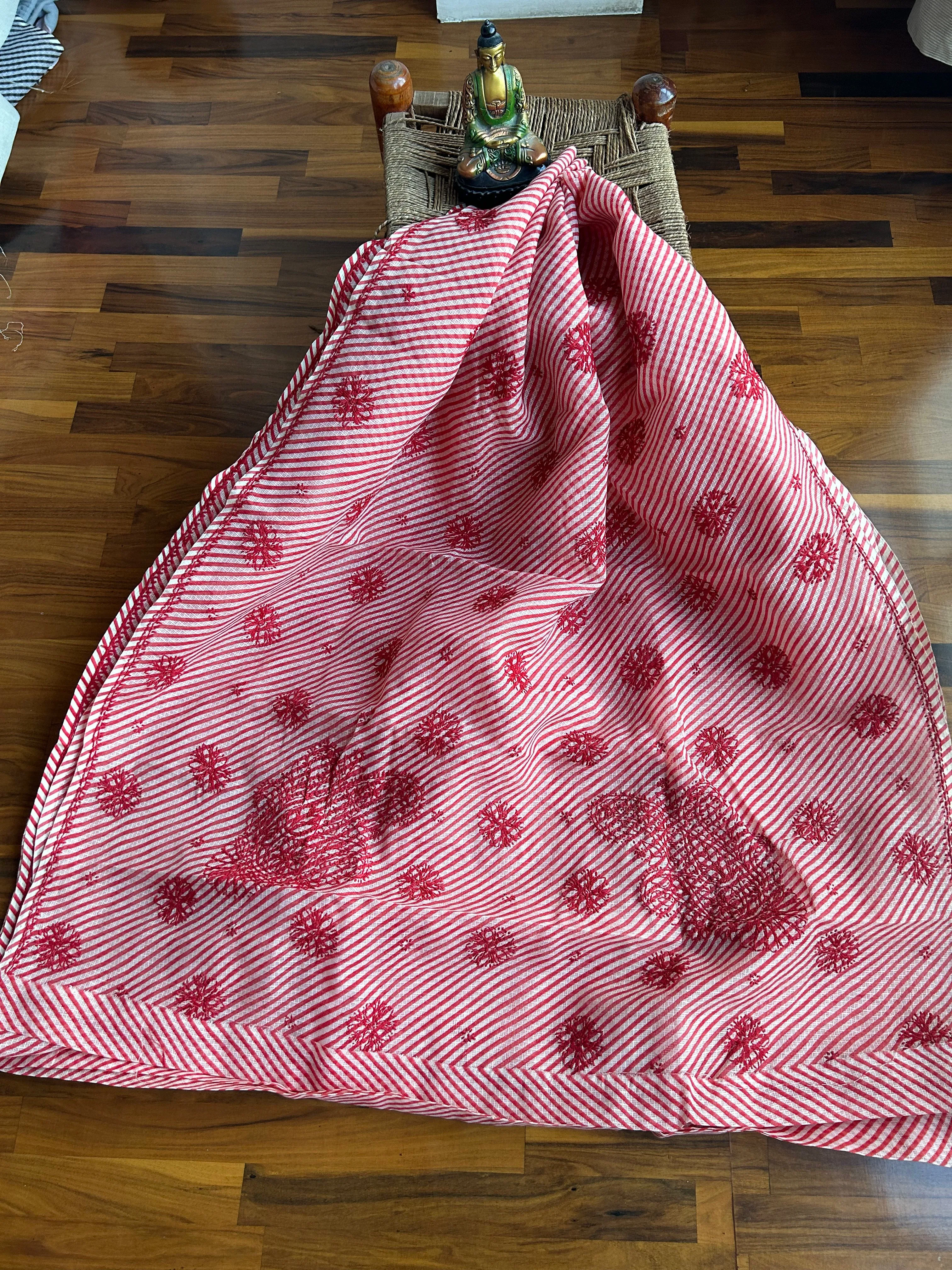 Kota Doria Chikankari Work Saree In red