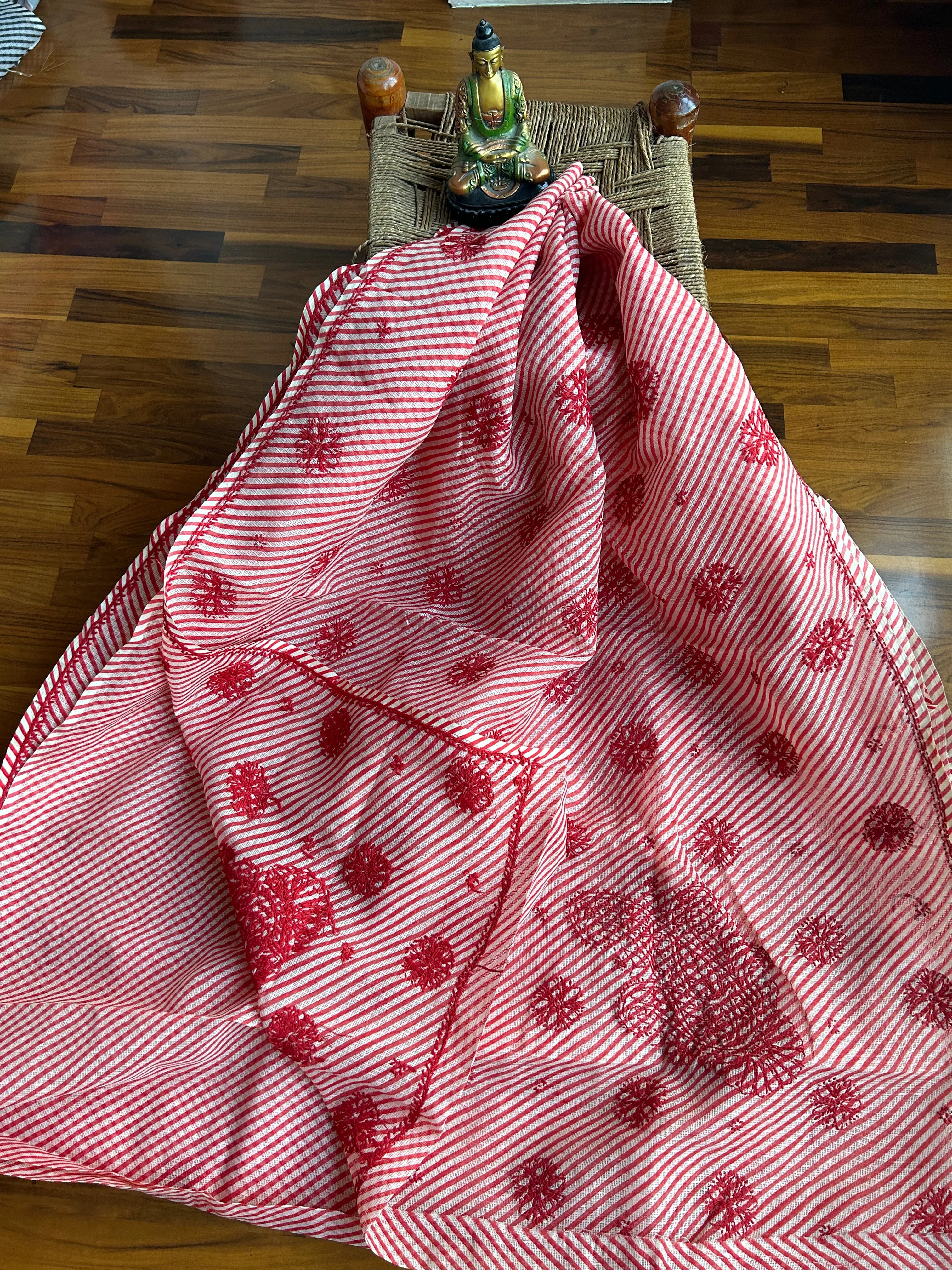 Kota Doria Chikankari Work Saree In red