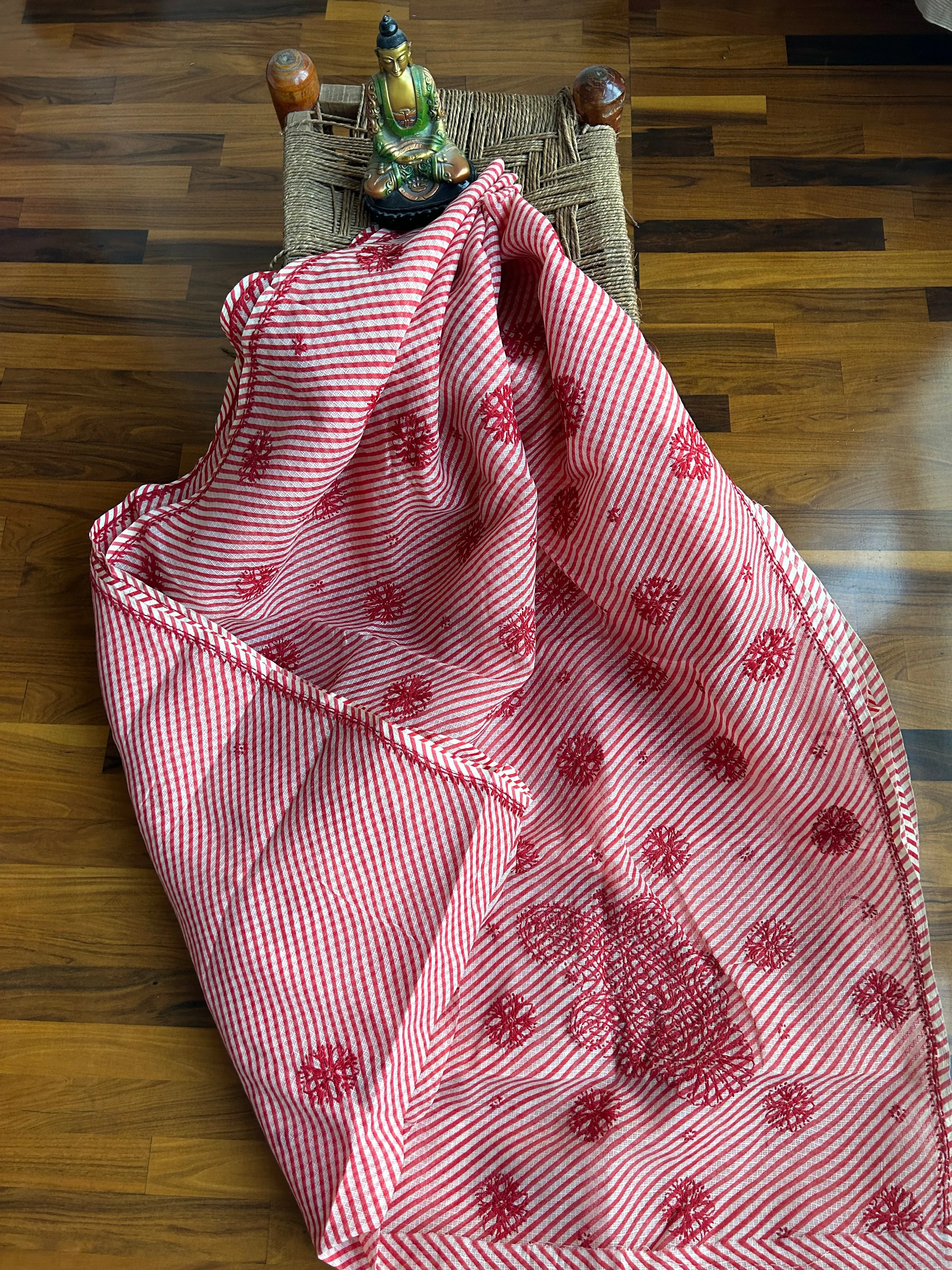 Kota Doria Chikankari Work Saree In red