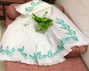 Kota Doria Embroidery Work Saree In White
