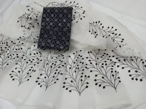 Kota Doria Embroidery Work Saree In White
