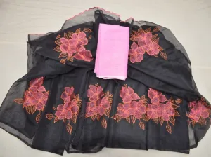 Kota Doria Embroidery Work Sari In black