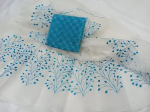 Kota Doria Embroidery Work Sari In White