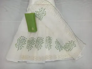 Kota Doria Embroidery Work Sari In White