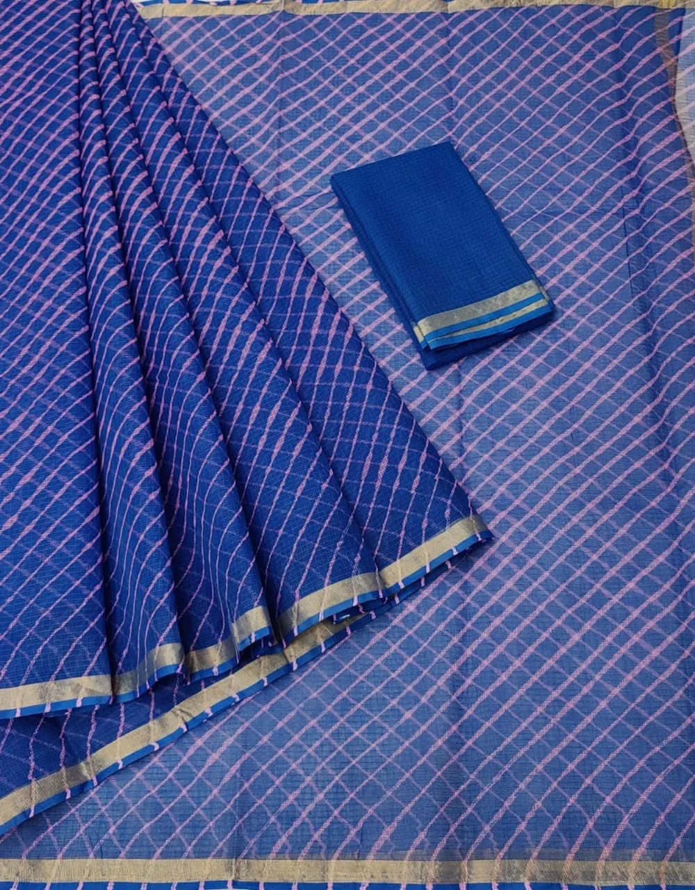 Kota Saree  In Blue With Leheriya Work