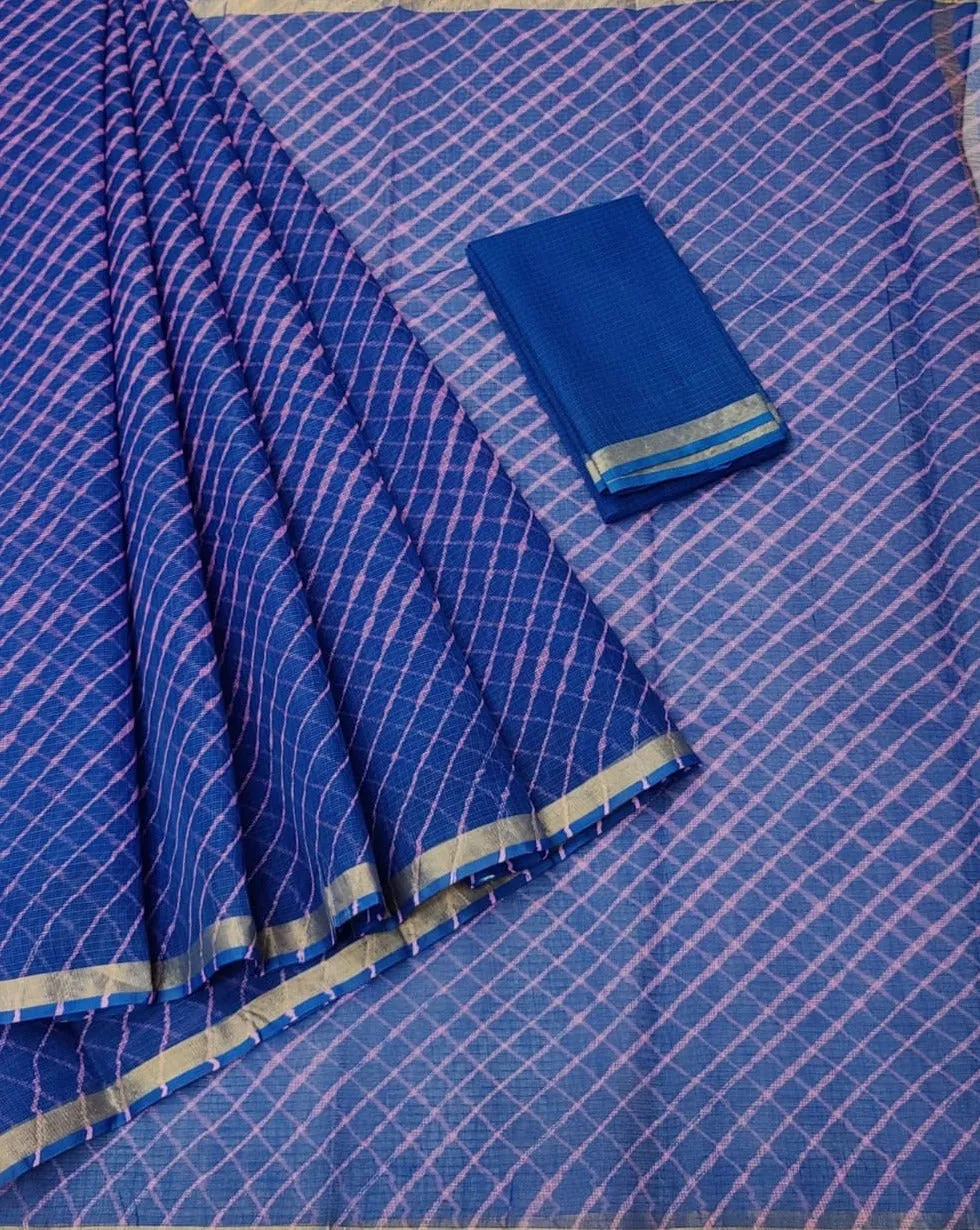 Kota Saree  In Blue With Leheriya Work