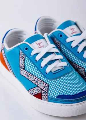 Ladies Low Top Multi Colour Sneaker - Blue