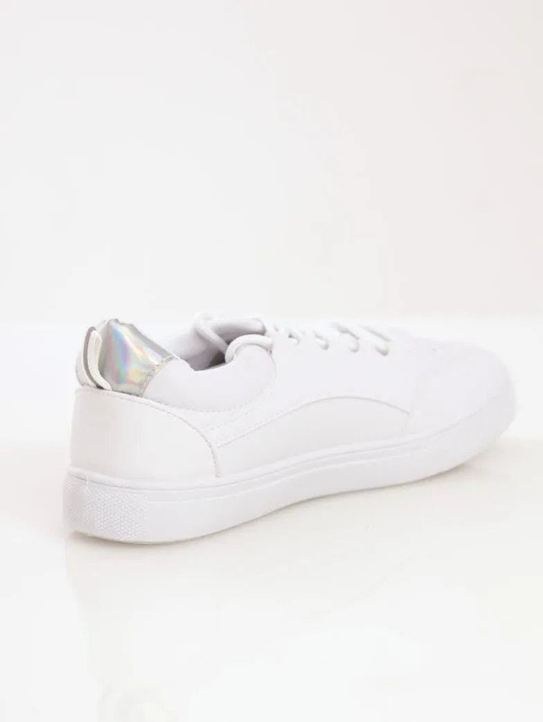 Ladies Metallic Side-Striped Street Sneaker - White