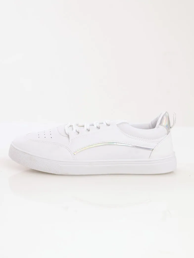 Ladies Metallic Side-Striped Street Sneaker - White